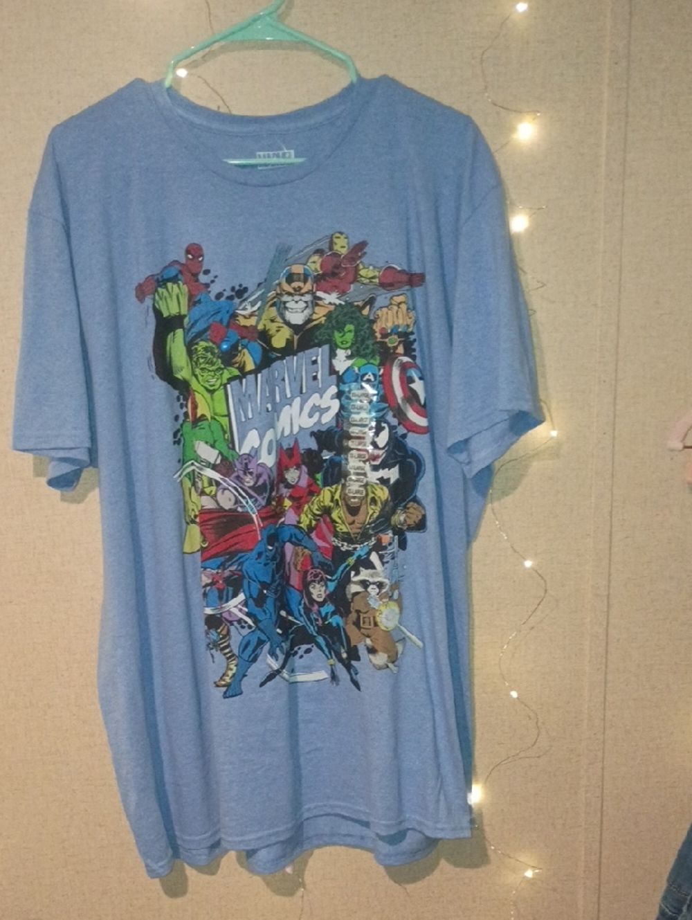 Marvel Short Sleeve Tee in Light Blue with Multicolor Comic Print